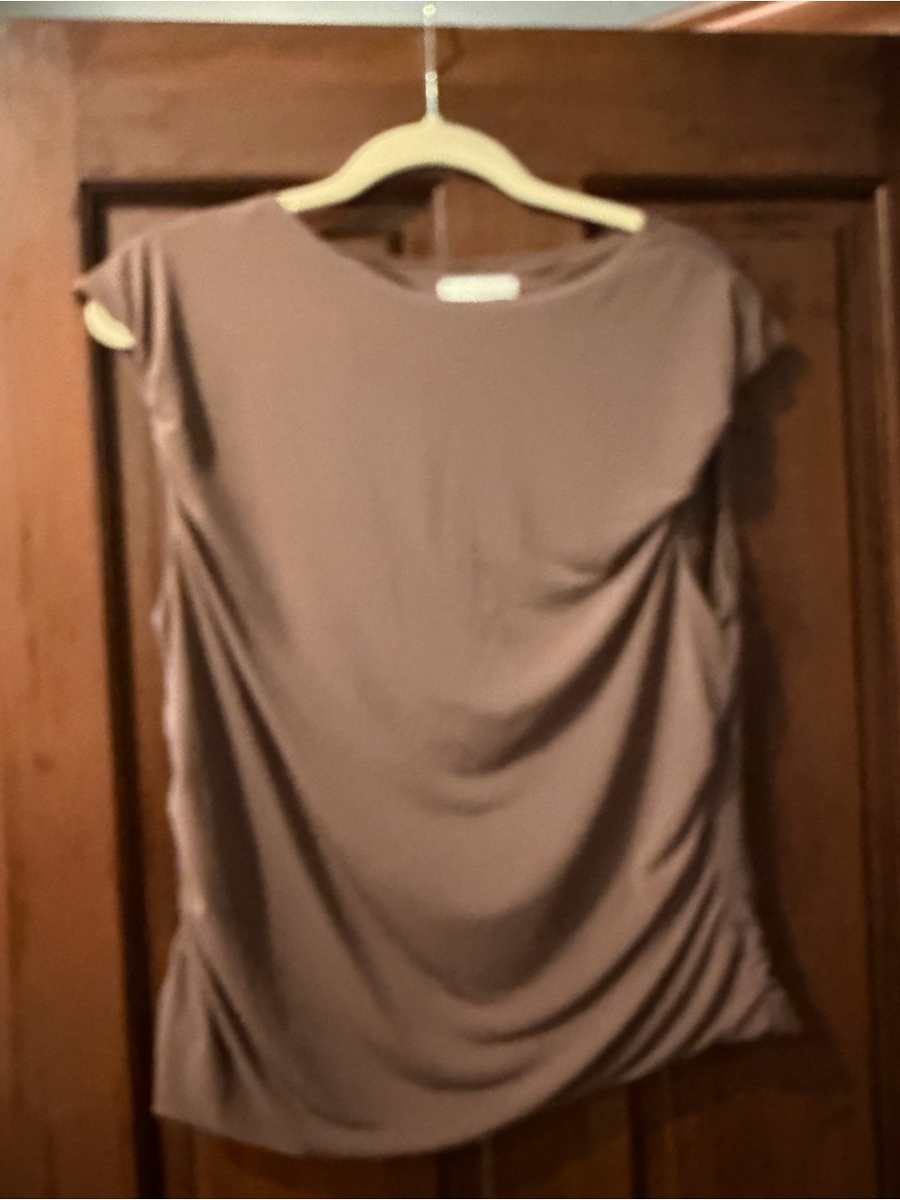 H&M Taupe Draped Cap-Sleeve Tunic Top